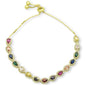 Yellow Gold plated Pear Multicolor Gemstones CZ .925 Sterling Silver 7-9" Adjustable Toggle Bola Bracelet