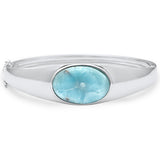 Oval Shaped Natural Larimar Bangle .925 Sterling Silver Bracelet
