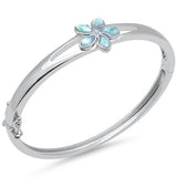Plumeria Natural Larimar .925 Sterling Silver Bangle Bracelet
