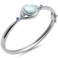 Cushion Shaped Natural Larimar, Blue Topaz & CZ .925 Sterling Silver Bangle Bracelet