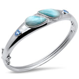 Pear Shaped Natural Larimar, Blue Topaz & CZ .925 Sterling Silver Bangle Bracelet