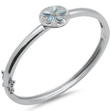 Natural Larimar Flower .925 Sterling Silver Bangle Bracelet