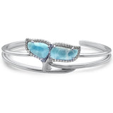Natural Larimar & CZ .925 Sterling Silver Bangle Bracelet