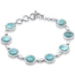 Round Natural Larimar .925 Sterling Silver Bracelet 7" Long Adjustable