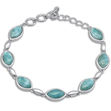 Marquise Natural Larimar .925 Sterling Silver Bracelet