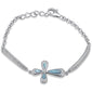 Natural Larimar Sideways Cross  .925 Sterling Silver Bracelet 6-8" Extension