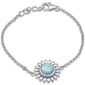 Round Natural Larimar Sunflower .925 Sterling Silver Bracelet