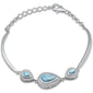 Teardrop Natural Larimar & CZ .925 Sterling Silver Bracelet