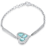 Heart Shaped Natural Larimar & CZ .925 Sterling Silver Bracelet
