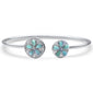 Plumeria Sand Coin Natural Larimar & CZ.925 Sterling Silver Cuff Bracelet