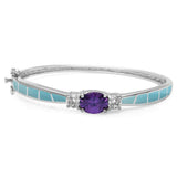 Natural Larimar, amethyst, & Cz .925 Sterling Silver Bangle Bracelets
