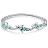 Natural Larimar Dolphin .925 Sterling Silver Bangle Bracelet