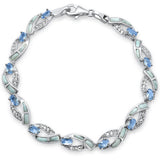 Oval Tanzanite, Natural Larimar & CZ  .925 Sterling Silver Bracelet 7.5"