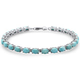 Natural Larimar Oval Shape Fire .925 Sterling Silver Bracelet 7" Long