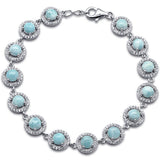 Elegant Halo Style Natural Larimar .925 Sterling Silver Bracelet 7.5" Long