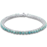 4MM Round Natural Larimar .925 Sterling Silver Bracelet 7.5" Long