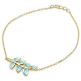 <span>CLOSEOUT! </span>Yellow Gold Plated Natural Larimar Leaf Design .925 Sterling Silver Bracelet