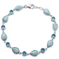 Pear Natural Larimar & Blue Topaz .925 Sterling Silver Bracelet 7.5" to 8" Long