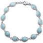 Pear Shape Natural Larimar .925 Sterling Silver Bracelet 7.5" Long