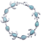 Natural Larimar Turtle Charm .925 Sterling Silver Bracelet 7.5" to 8" Long