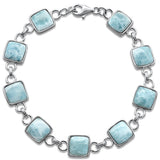 Cushion Natural Larimar .925 Sterling Silver Bracelet  8" Long