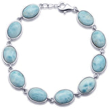 Oval Cut Natural Larimar .925 Sterling Silver Bracelet 7.5" Long