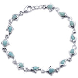 Natural Larimar Dolphin Charm  .925 Sterling Silver Bracelet 7.5" to 8" Long