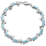 New Dolphins Natural Larimar .925 Sterling Silver Bracelet