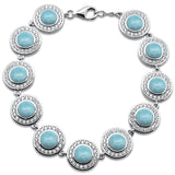 Round Natural Larimar & Cubic Zirconia .925 Sterling Silver Bracelet 7" Long