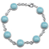 Pulsera de plata esterlina 925 con diseño de infinito, larimar natural redondo y circonita cúbica de 17,78 cm de largo