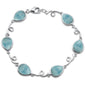 Pear Shape Natural Larimar Design .925 Sterling Silver Bracelet 7" Long