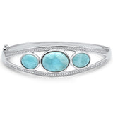 Pulsera de plata de ley .925 con larimar natural ovalado y circonita cúbica