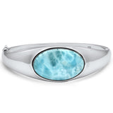 Oval Natural Larimar .925 Sterling Silver Bangle Bracelet