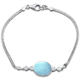 New Natural Larimar Oval .925 Sterling Silver Bracelet 8" Long