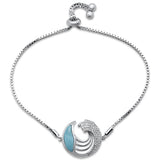 Natural Larimar & Cubic Zirconia  .925 Sterling Silver Bracelet Adjustable