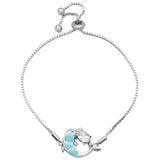 Natural Larimar Dolphin & Oval CZ .925 Sterling Silver 7-9" Adjustable Toggle Bola Bracelet