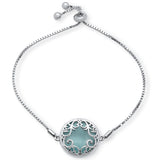 Round Natural Larimar Celtic Design .925 Sterling Silver  7-9" Adjustable Toggle Bola Bracelet