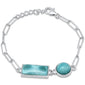 Round & Rectangle Natural Larimar .925 Sterling Silver Bracelet 6.5" + 1" Adjustable