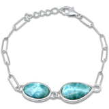 Pear & Oval Shape Natural Larimar .925 Sterling Silver Bracelet 6" + 1" Adjustable
