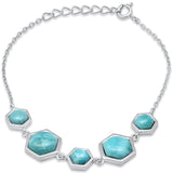 Hexagon Shaped Natural Larimar Pattern .925 Sterling Silver Bracelet 5.5" + 1" Adjustable