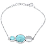 Round Natural Larimar .925 Sterling Silver Bracelet 6" + 1" Adjustable