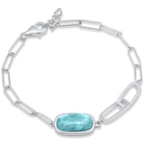 Natural Larimar with Link .925 Sterling Silver Bracelet 6.5" + 1" Adjustable