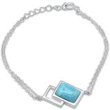 Radiant Cut Natural Larimar .925 Sterling Silver Bracelet 5.5" + 1" Adjustable