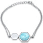 Hexagon Natural Larimar .925 Sterling Silver Bracelet 5.5" + 1" Adjustable