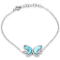 Natural Larimar Butterfly .925 Sterling Silver Bracelet 6" + 1" Adjustable