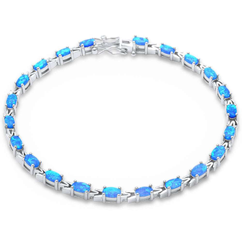 Oval Blue Opal .925 Sterling Silver Bracelet 7.5"