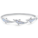 White Opal Dolphin .925 Sterling Silver Bangle Bracelet