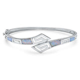 White Opal Greek Key .925 Sterling Silver Bangle Bracelet