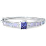 Radiant Tanzanite, White Opal, & Cubic Zirconia .925 Sterling Silver Bangle