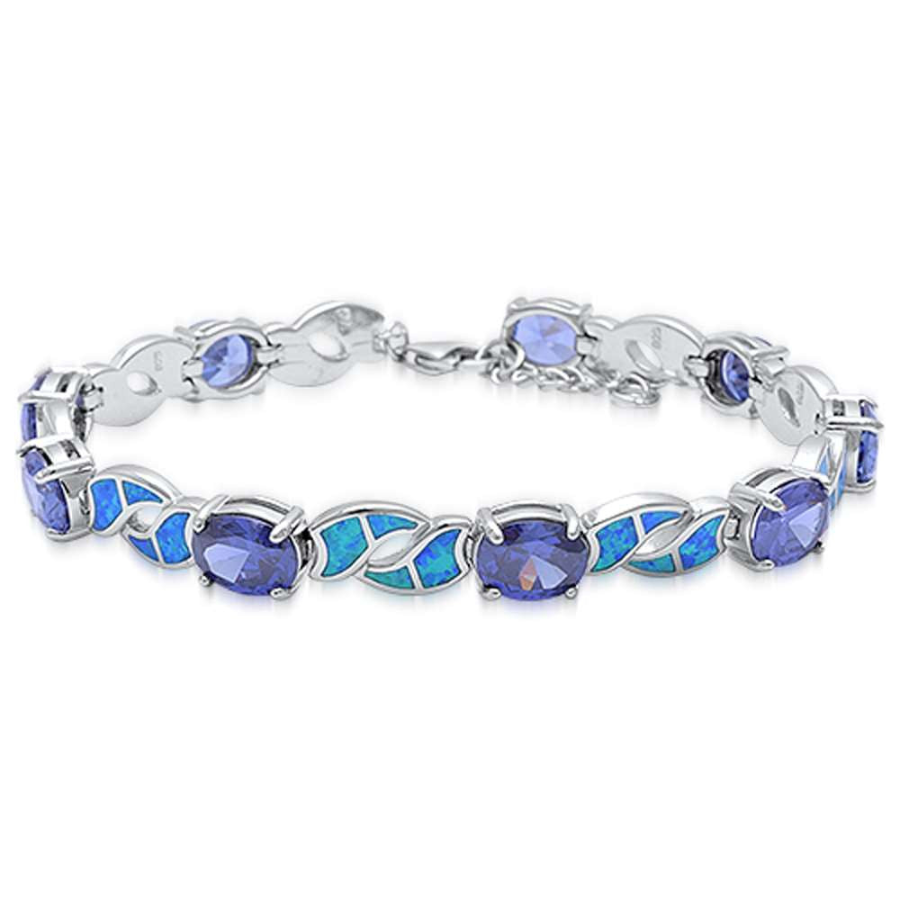 Oval Tanzanite & Blue Opal .925 Sterling Silver Bracelet